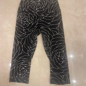 Lulu Lemon cropped black and white rose patterned leggings
